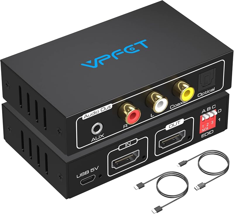 VEDINDUST 4K HDMI Audio Extraktor - Optikai, Koaxiális, L/R és 3,5mm Sztereó Kimenettel, HDCP, Dolby DTS 5.1 Támogatással, HDTV, PS4, Blu-ra