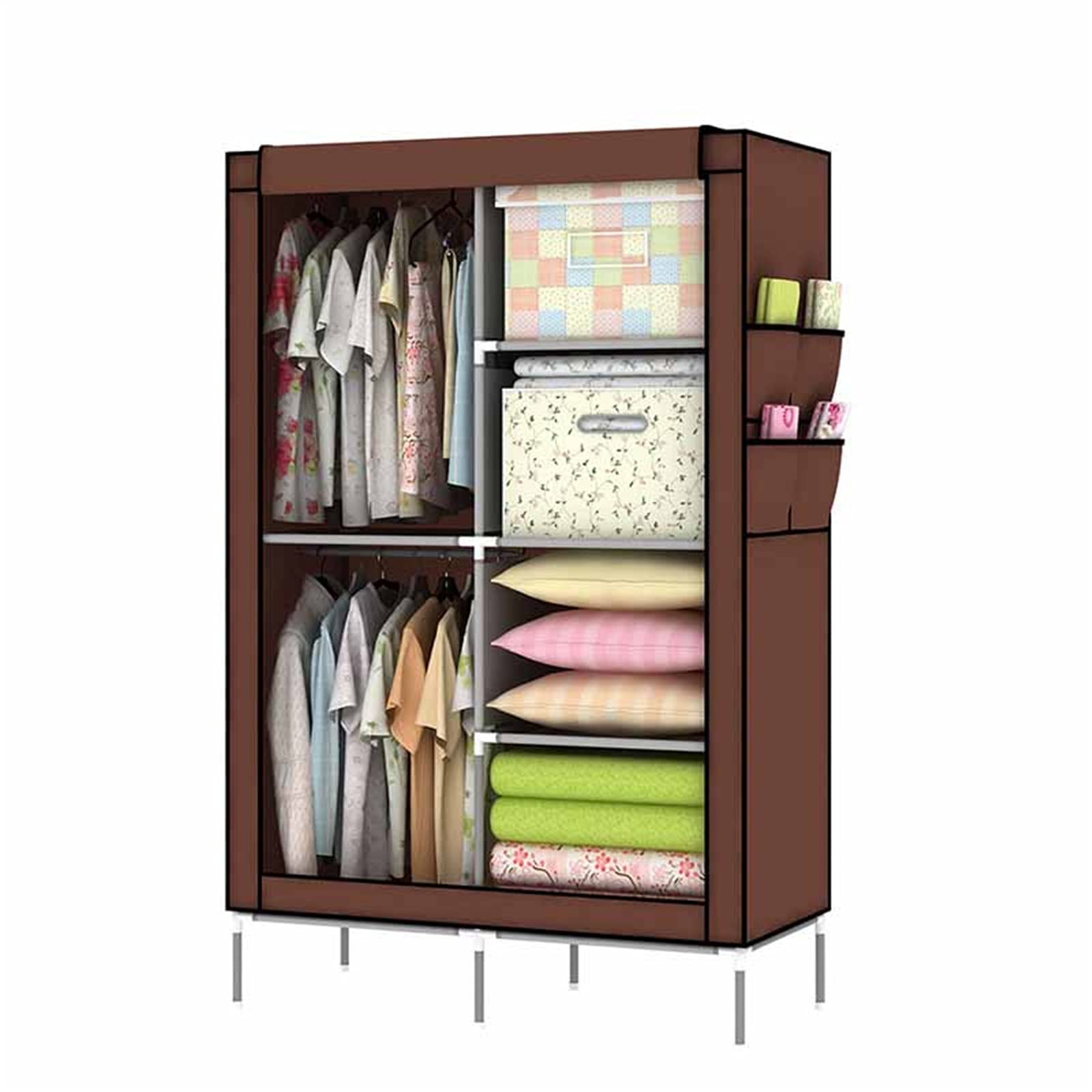 Armario Abierto, Almacenamiento Multifunción, Percha, Puerta Plegable, Armario, Diseño De Almacenamiento Dividido con Rieles para Colgar, Tela Impermeable 175 * 90 * 45 CM