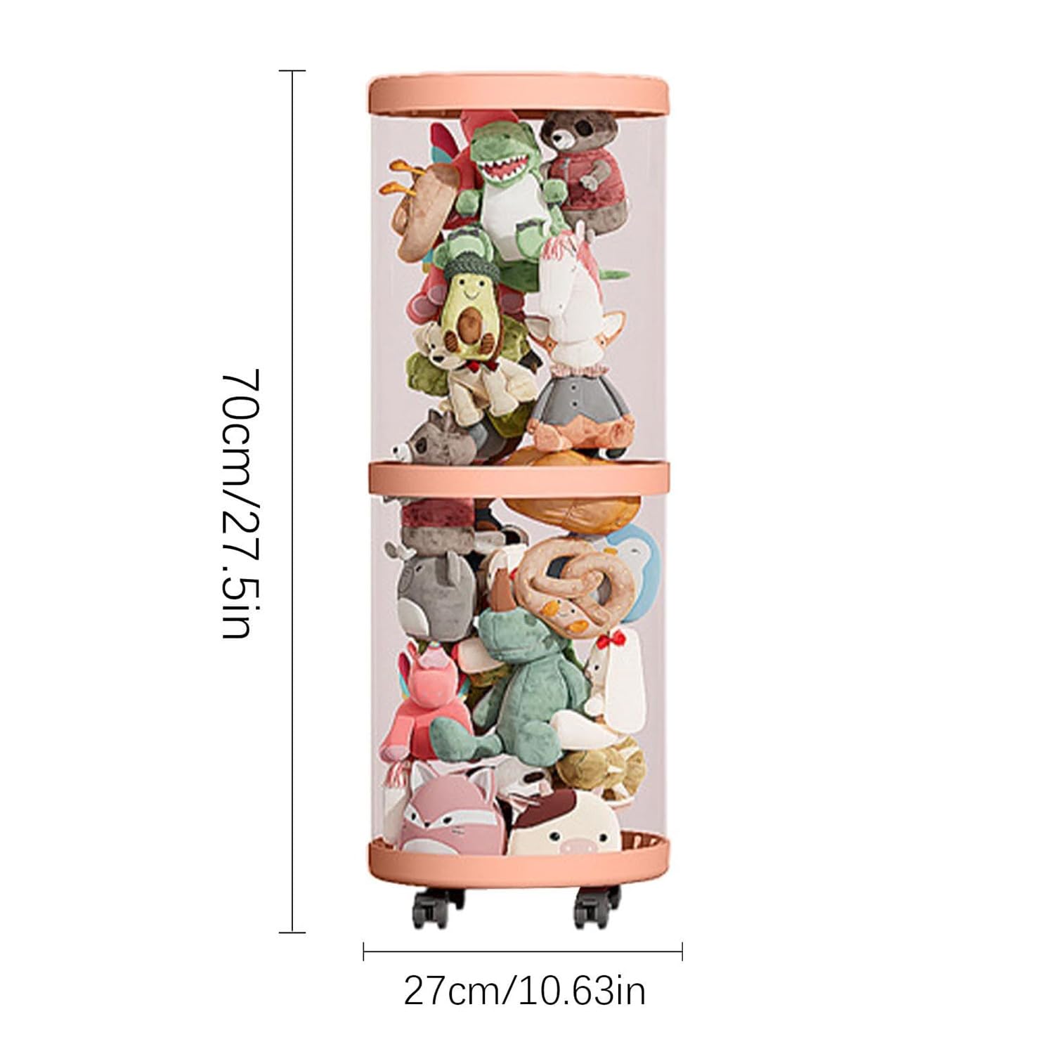 Kouamor Tubo de almacenamiento de juguetes blandos de 70 a 166 cm, almacenamiento de juguetes de peluche multicapa, tubo de almacenamiento de animales de peluche con ruedas, tubo organizador de