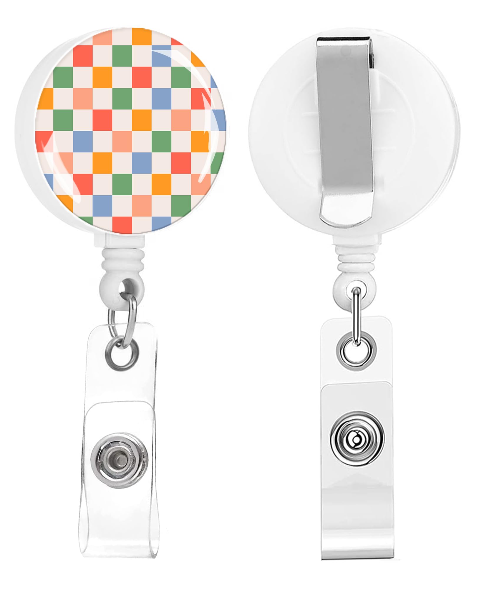 Lckgdozns Retractable Badge Holders, Beautiful Checkered Pattern, ID Card Holder for Teacher, Student, Office Worker