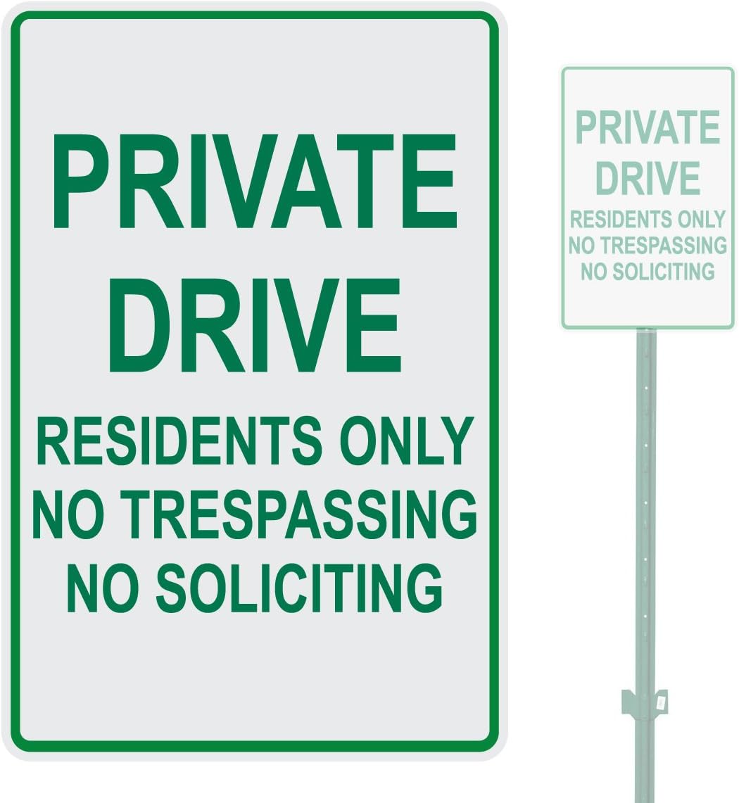 GREEN PRIVATE DRIVE RESIDENTS ONLY NO TRESPASSING NO SOLICITING HEAVY DUTY ALUMINUM WARNING SIGN 10" x 15"