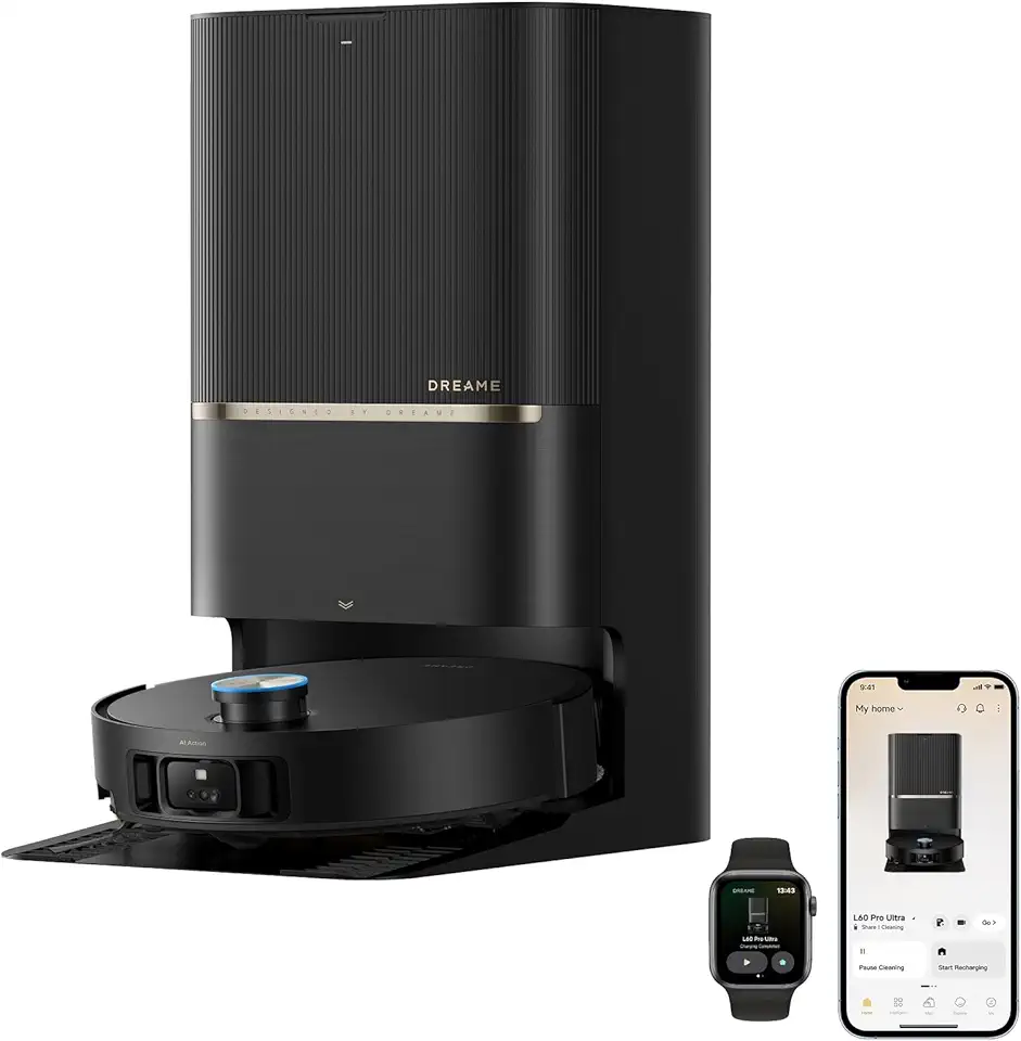 Dreame L60 Pro Ultra Robot Vacuum and Mop with Auto-Empty, 35,000Pa Suction, Hot Water Mop Self-Cleaning, and Smart Obstacle Avoidance, Black