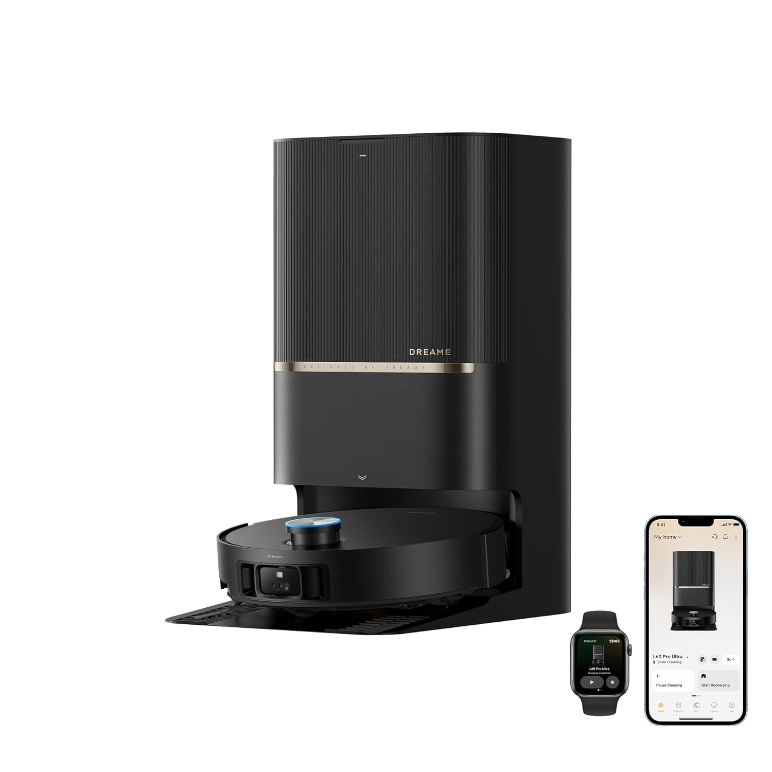 DREAME L60 Pro Ultra Robot Vacuum and Mop with Auto-Empty, 35,000Pa Suction, Hot Water Mop Self-Cleaning, and Smart Obstacle Avoidance, Black