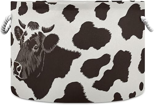 xigua Cesta de almacenamiento grande de algodón con patrón de estampado de vaca, cesta de lavandería para mantas, juguetes, cesta de almacenamiento