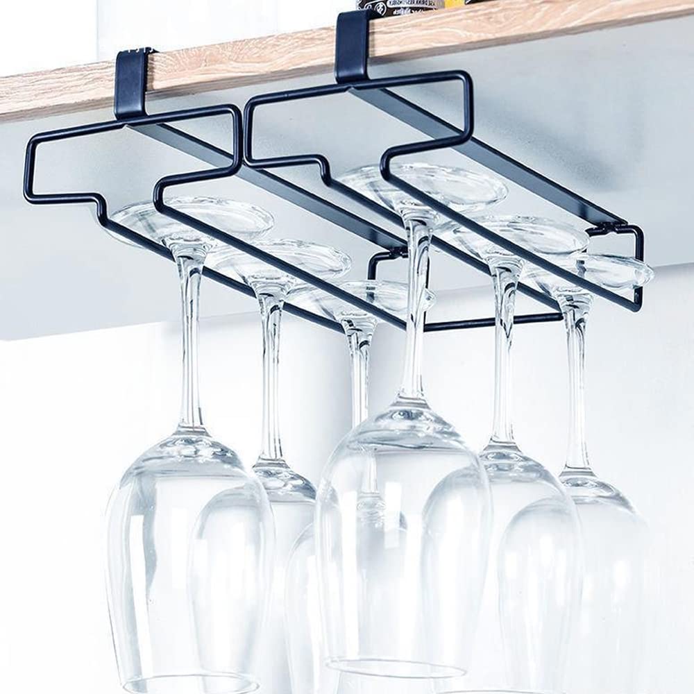 Portabicchieri Da Vino Sospesi Sotto Mobile - 2 Pezzi, Nero, Senza Bisogno Di Forare, Per Casa O Bar - Foto 10