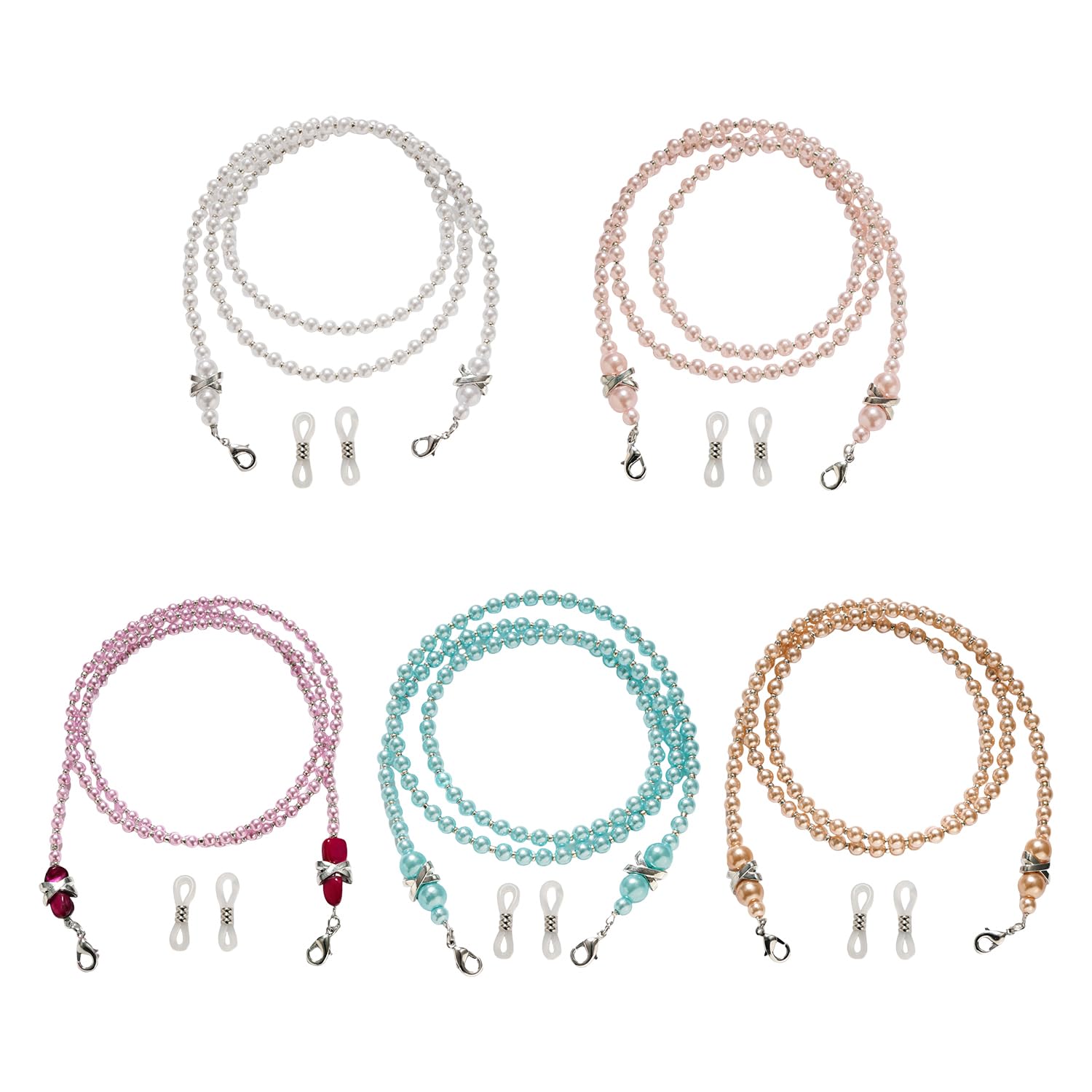Gdfhbd Unisex White 5-Piece Glasses Chain, Beaded Glasses Rope, Anti-Slip Eye Lanyard, Glasses Decoration Supplies.