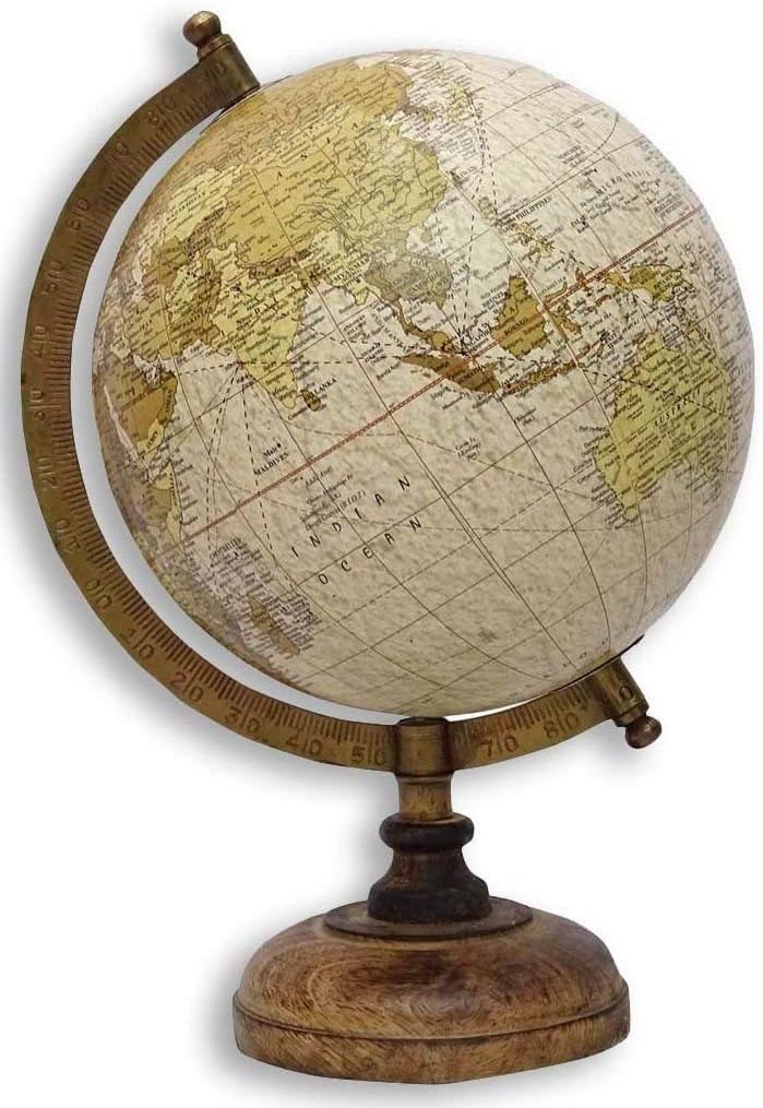 8" Earth Texture New Educational, Antique Globe with Brass Antique Arc and Wooden Base, World Globe, Home Decor, Office Decor, Gift Item by Globes Hub