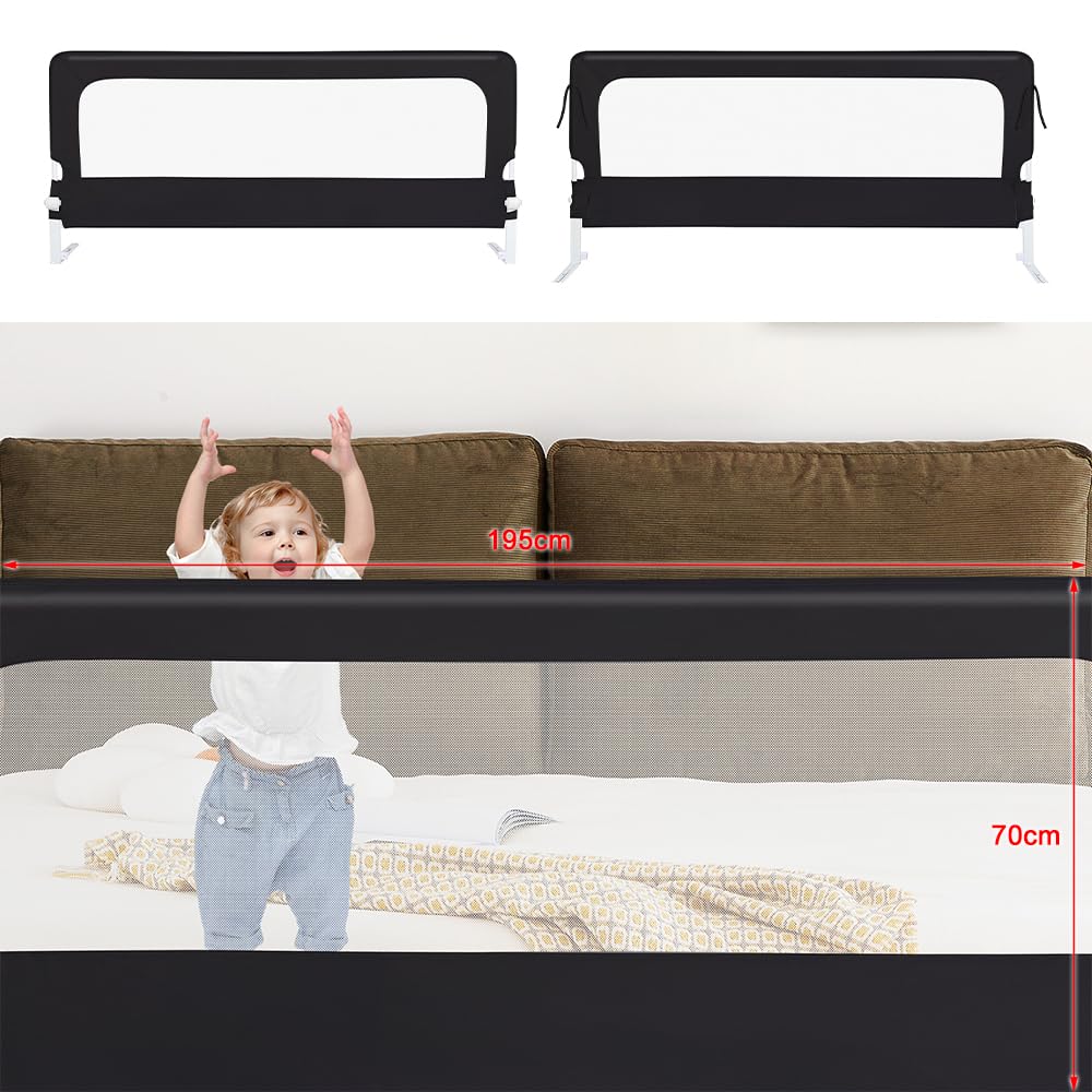 HUOLE Griglia di protezione per letto per bambini, Barriera Protettiva Anticaduta Letto, Richiudibile,pieghevole, protezione da cadute-200 * 70 * 26 cm-nero
