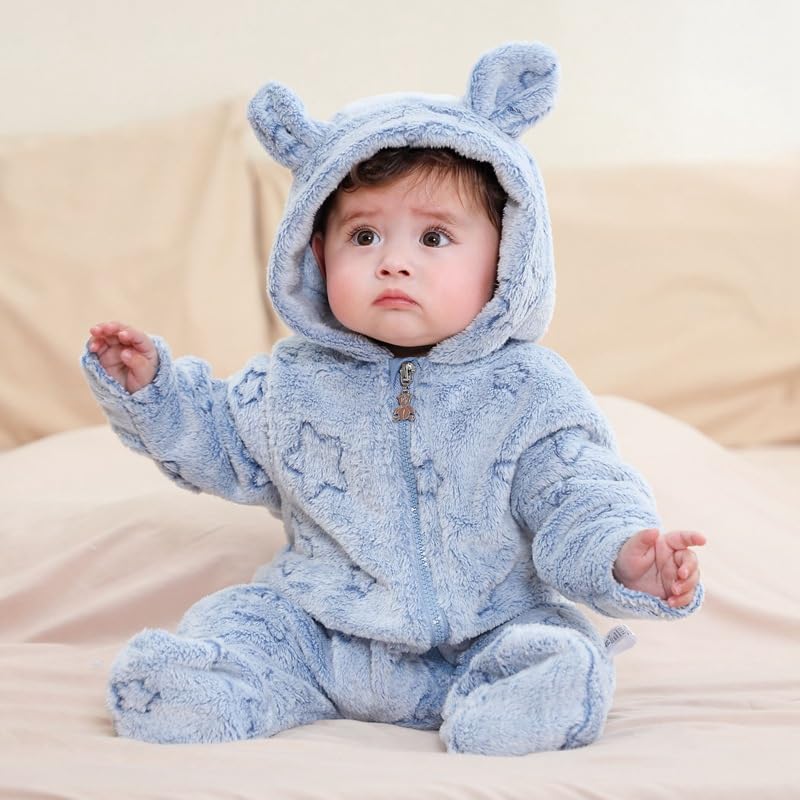 Newborn Winter Snowsuit Baby Girl Boy Bear Ear Fleece Hooded Romper Infant Footie Jumpsuit Outwear Coats3