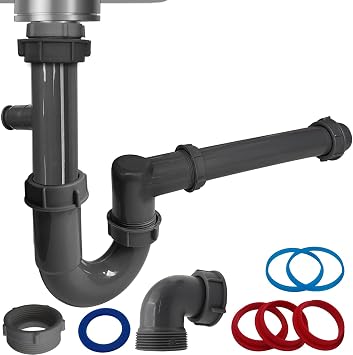 1-1/2" Sink Drain Trap Plumbing Kit for Kitchen, J-Bend for P-Trap Replacement, Tube Drain Tailpiece Connect To Wall or Floor