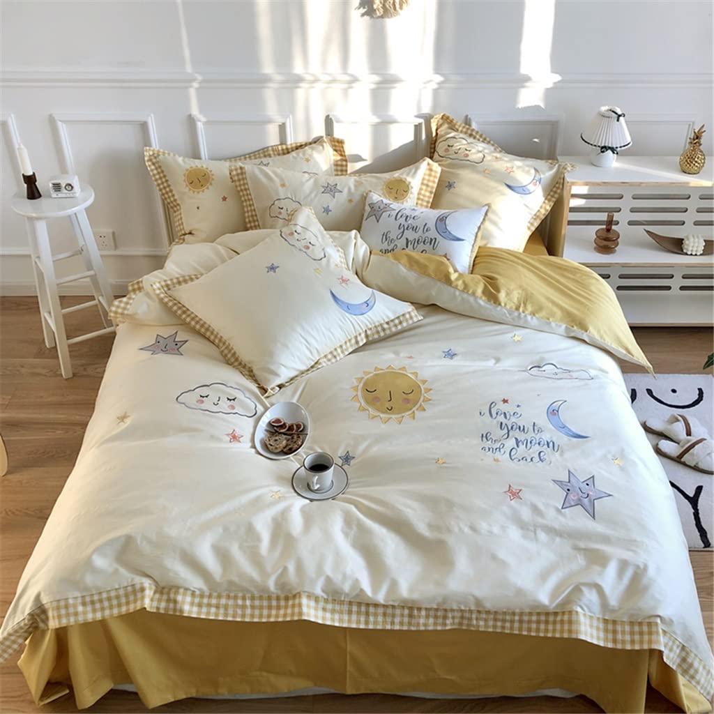 星と月の刺繍 クイーンカバーセット 星と月の刺繍 クイーンカバーセット