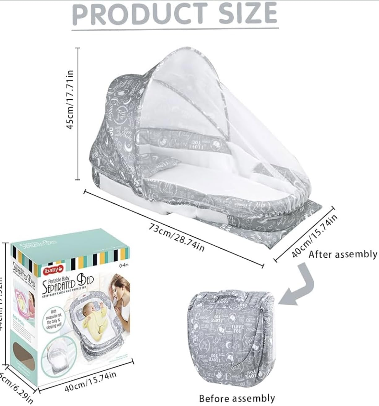richtots Premium Baby Bedding for New Born Multifunctional Bed with Music and Light Soft with Folding Mosquito Net Portable Folding Travel Bassinet for Baby 0-12 Months