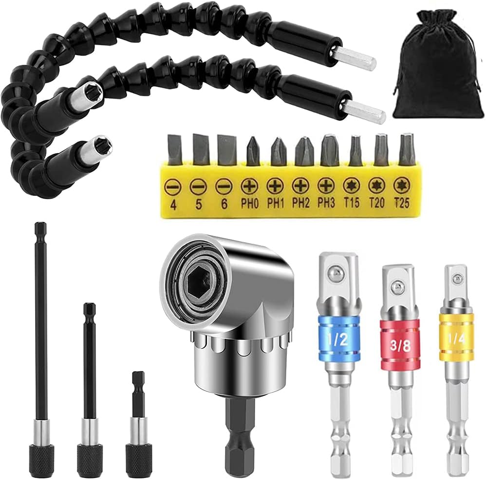 Flexible Drill Bit Extension Set, Hex Shank 105°Right Angle Drill Bit