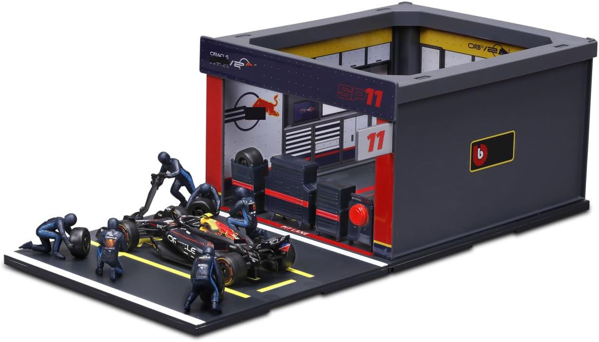 HTLNUZD 1/43 F1 RB20#11 Alloy Racing Car Pit Lane Version DieCast Alloy Model with 6 Pit Crew Figures, Collectible Vehicle for Enthusiasts