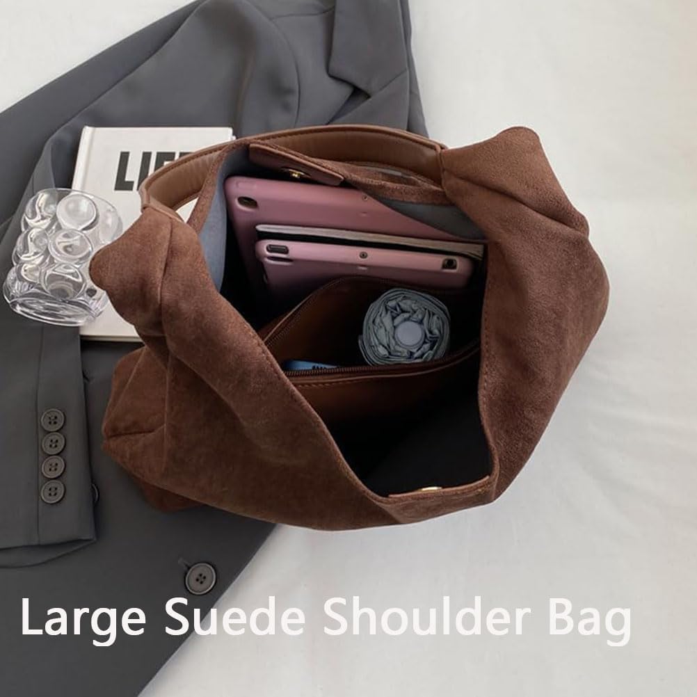 Women's Brown Suede Hobo Bag, Large Slouchy Shoulder Bag, Chocolate Brown Tote, Crossbody Handbag