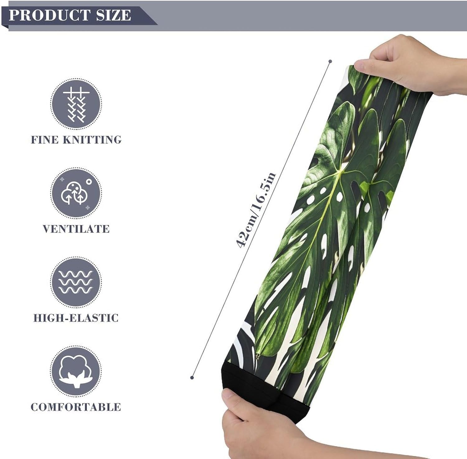 Black Green Leaves Compression Sock Breathable Support Socks Lightweight Knee High Tube Socks for Women Men