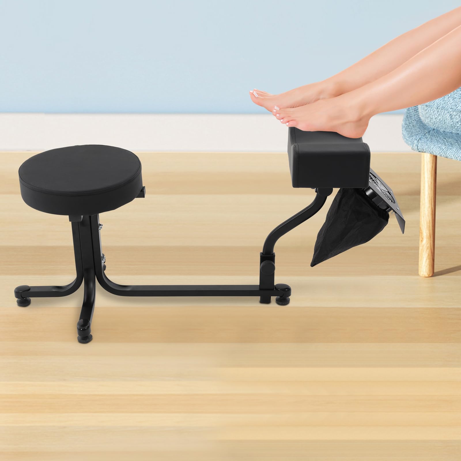 Treeisland Taburete de Pedicura con Aspiradora 2 en 1, Reposapiés Negro para Salones de Uñas