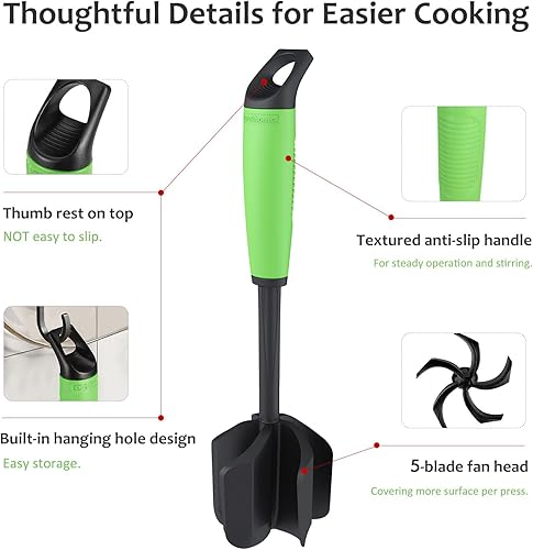 Miniatura 8 de Ourokhome Picador de carne y machacador de papas, machacador de carne molida de nailon resistente al calor para hamburguesas, 5 cuchillas curvas