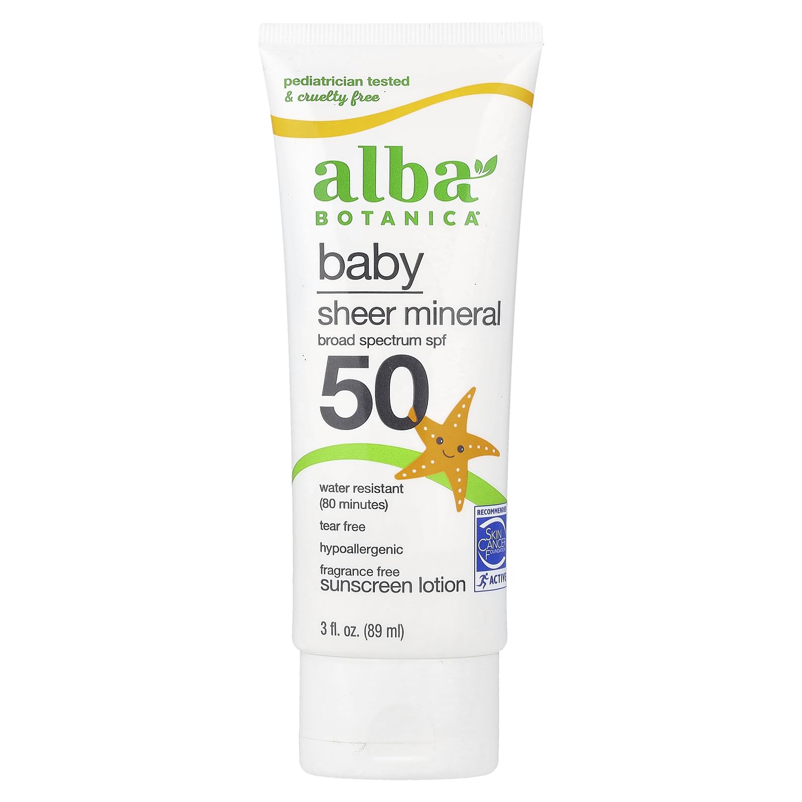 Alba Botanica Baby Sunscreen for Face and Body Sheer Mineral Sunscreen Lotion Broad Spectrum SPF 50 Water Resistant