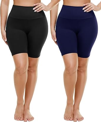 TNNZEET 2 Pack Plus Size Biker Shorts for Women - 8" Black High Waisted Tummy Control Spandex Workout Shorts (XL-4XL)