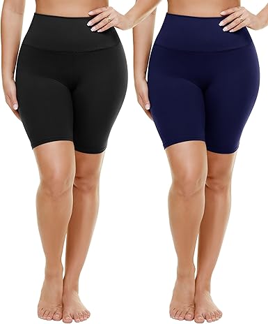TNNZEET 2 Pack Plus Size Biker Shorts for Women - 8" Black High Waisted Tummy Control Spandex Workout Shorts (XL-4XL)