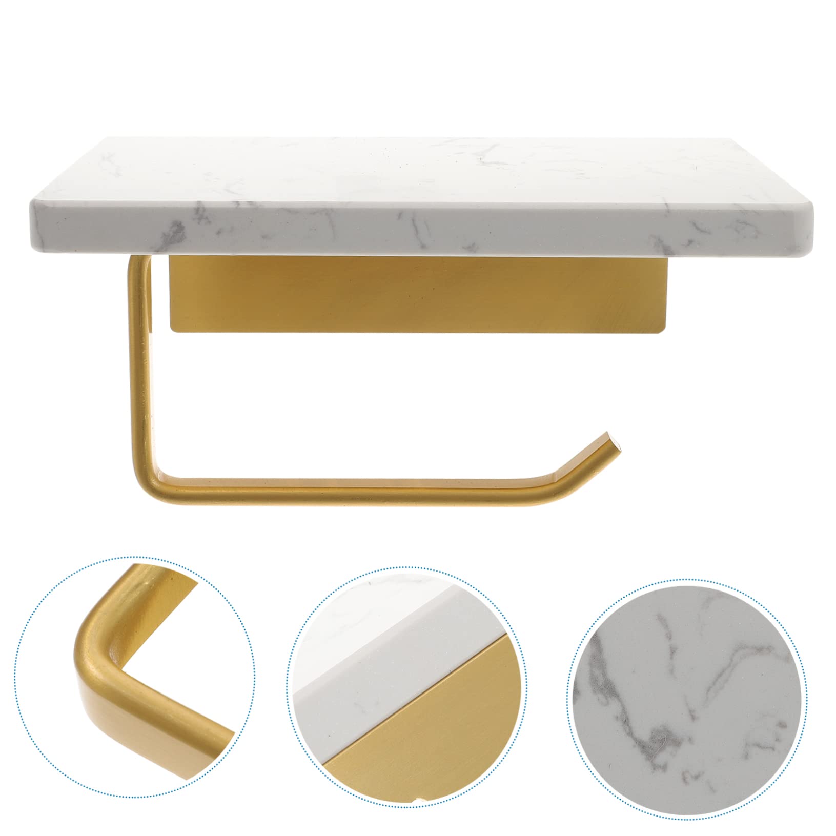 UKCOCO Portarrollos de Papel Higiénico de Mármol Blanco, Soporte de Aluminio Montado en Pared con Estante, Fácil de Instalar para Baño