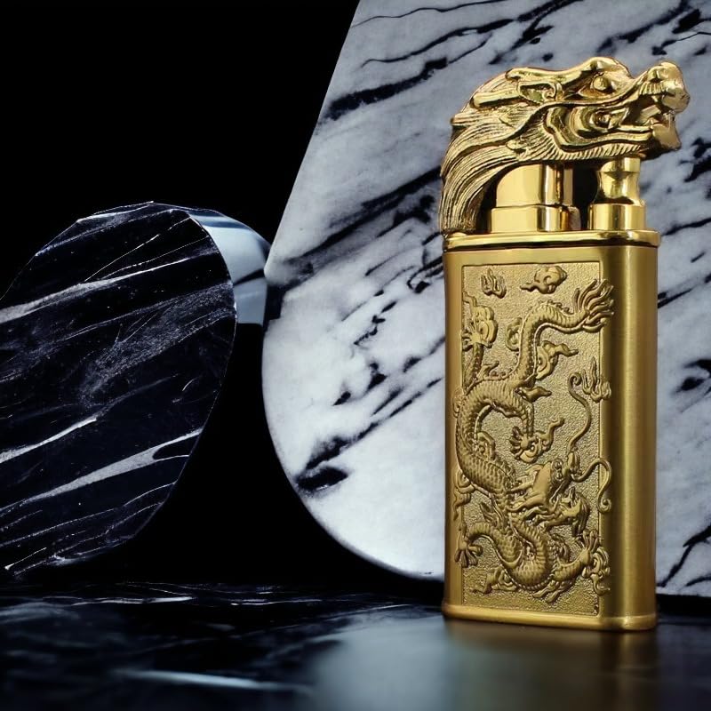 Encendedor Doble Llama Dragón a Butano, Oro miniatura 6