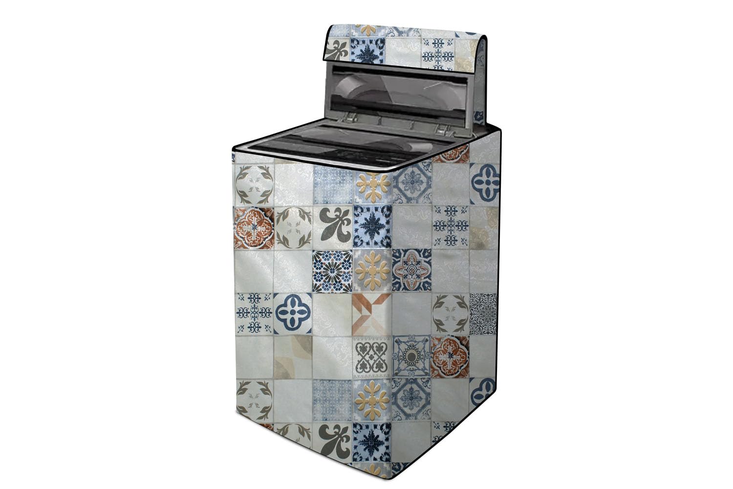 The Furnishing Tree Waterproof and Dustproof PVC Washing Machine Cover Top Loading Compatible for Samsung Back Panel, 8.5 kg, 9 kg, 9.5 kg, 10 kg, CM-(63x63x92), Mosaic Pattern Cream