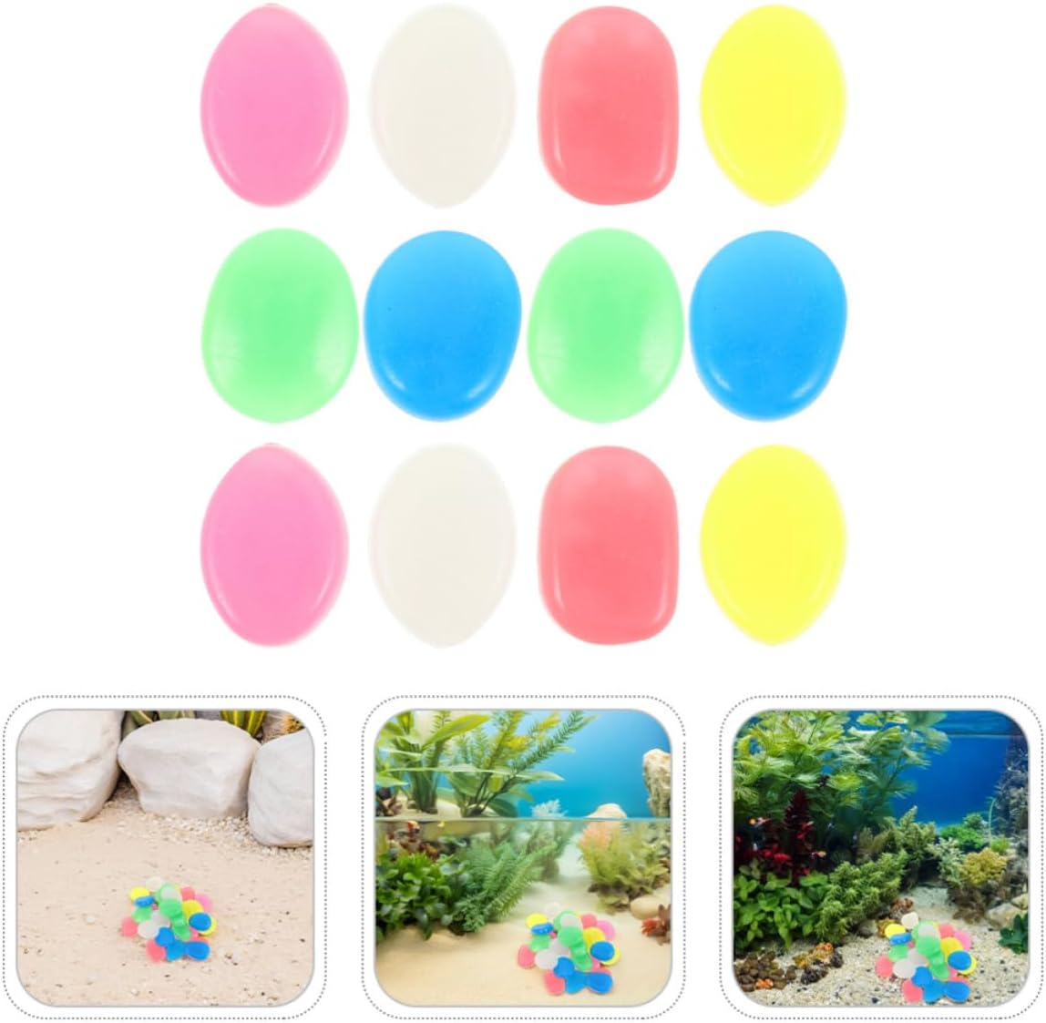 Toddmomy 55pcs Glow in Dark Aquarium Pebbles for Fish Tank, 4.5cm Resin