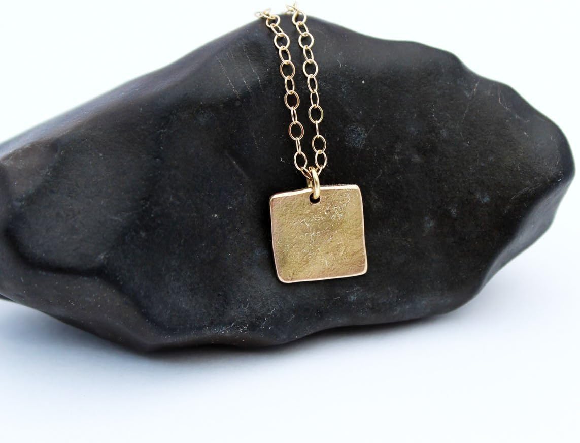 14k Solid Gold Square Necklace.