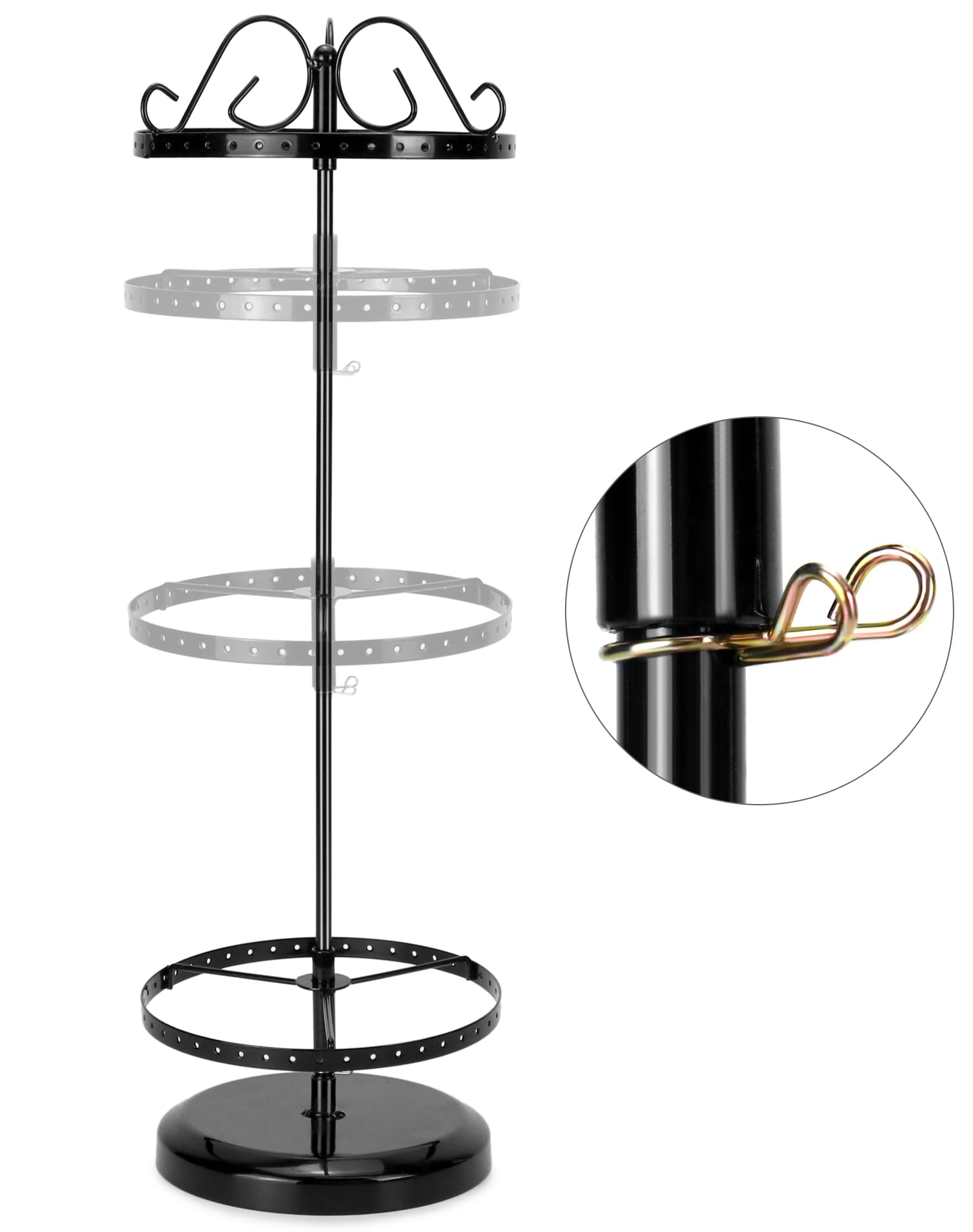 QWORK® 6-poziomowy metalowy obrotowy stojak na kolczyki, regulowana odległość między warstwami, pojemność 260 otworów na 130 par