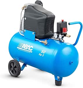 ABAC Compressore d'Aria PRO MONTECARLO L20, Compressore Aria 50 Litri, Doppio Manometro, Pressione Massima 10 Bar, Lubrificato ad olio, Ruote per Trasporto, Potenza 2 CV
