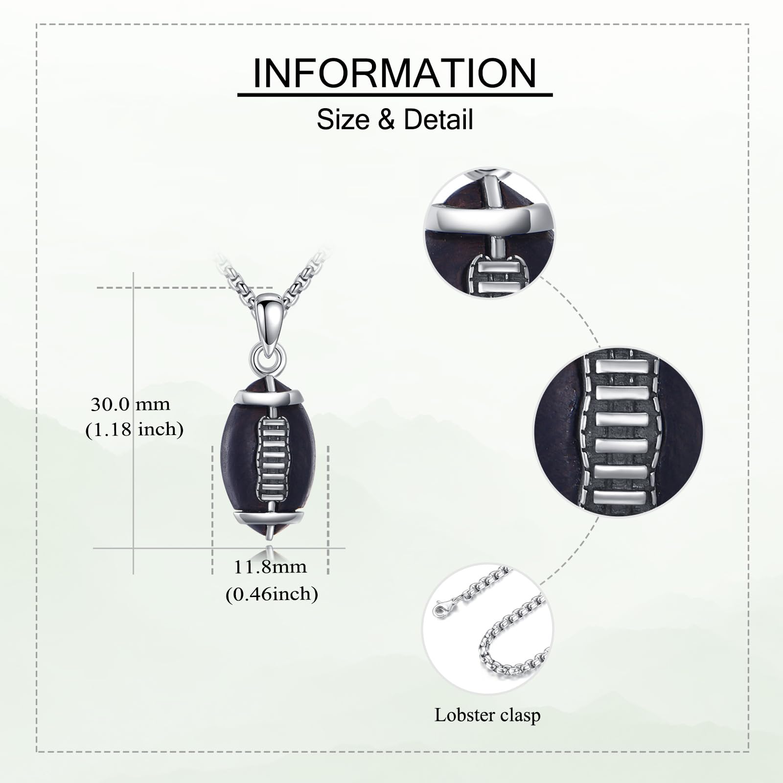 Collar de rugby de plata de ley con cadena de fútbol, collar de madera para hombre, joyería deportiva, balones de fútbol, regalos para hombres