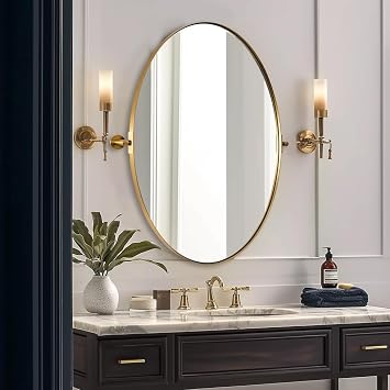MOON MIRROR Oval Pivot 22"x30" Brushed Gold Bathroom Vanity Mirror | Rust-Proof Stainless Steel Frame, Adjustable Tilting Pivot Design, True-To-Life Reflection, Ideal for Bathroom, Powder Room