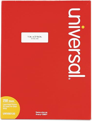 Universal 80120 Etiquetas permanentes para impresora láser, 1 x 2 58, blancas, 7500caja