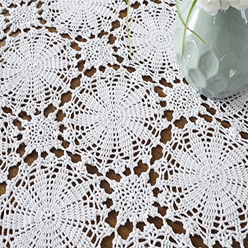 Ustide Shabby Handmade Crochet Tablecloth Rectangle Romantic Table Cover White Lace Design Table Overlays Rectangular 62Inchesx82Inches #TOP5