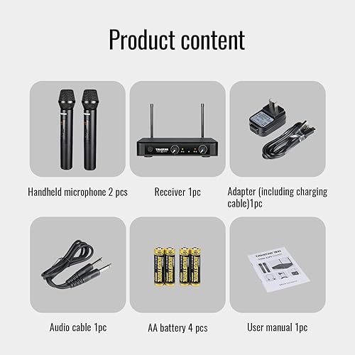 Miniatura 7 de TAKSTAR Micrófono inalámbrico, sistema de micrófono de mano dual inalámbrico UHF, 2 x 32 canales, conexión infrarroja, rango de 164.0 ft, micrófono