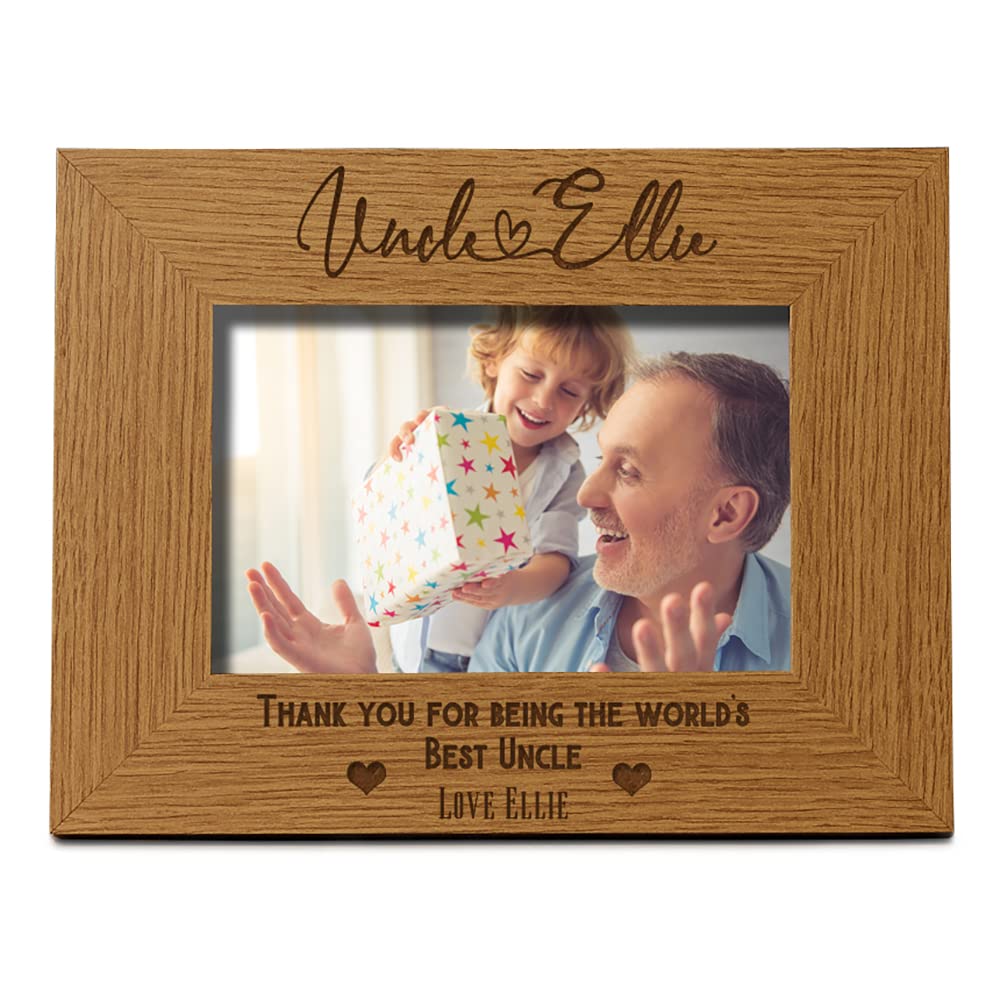 Ukgiftstoreonline Brown Personalised Best Uncle With Name Landscape Photo Frame Gift (4 X 6 Inch)