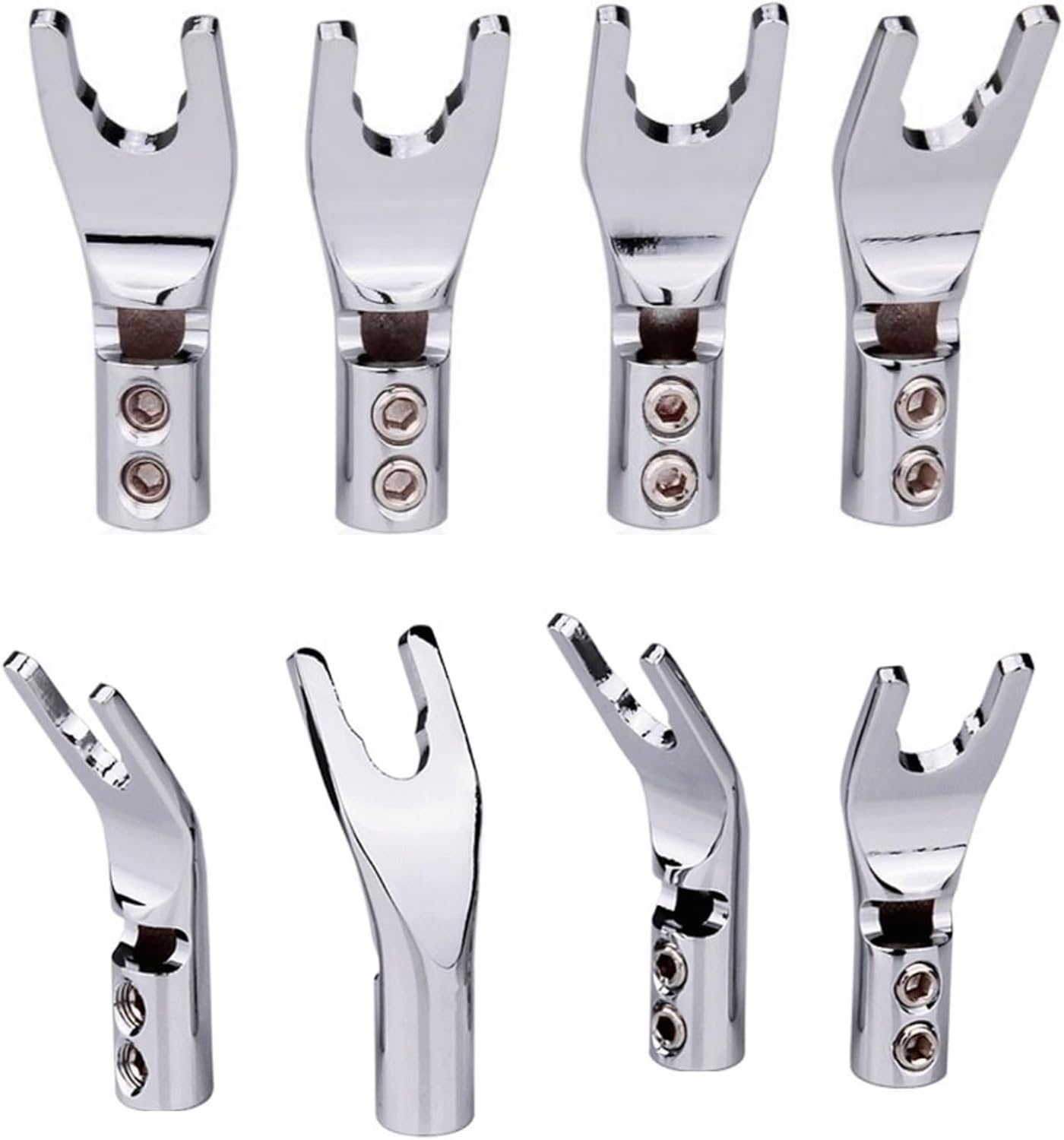 4-8pcs Gold-Plated Copper Banana Plugs U/Y Type Banana Connector Speaker Wire Connector with Double Screw Locks(4pcs,Rhodium)