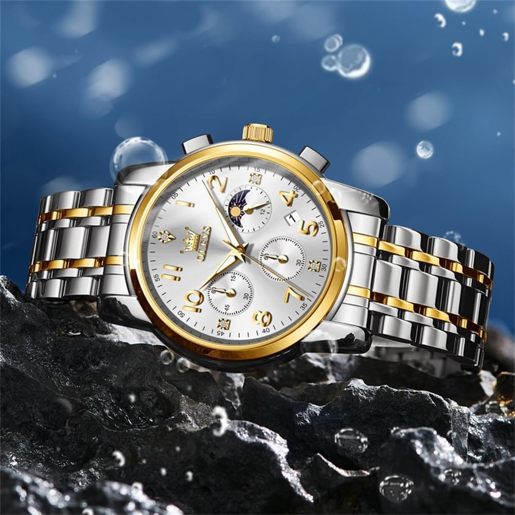 OLEVS Watches for Men Luxury Analog Waterproof Stainless Steel Casual Big Face Chronograph Classic Fashion Roman Numeral Quartz Date Men's Wrist Watches Reloj para Hombre - Image 7