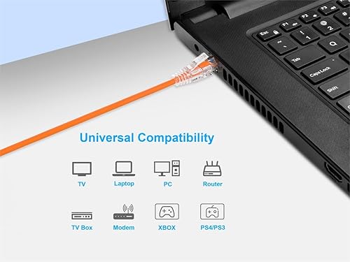Miniatura 6 de Monoprice Cable de conexión Ethernet Cat6, sin enganches, trenzado, 550 MHz, UTP, clasificación CMR, 28 AWG, 2 pies, naranja, serie SlimRun