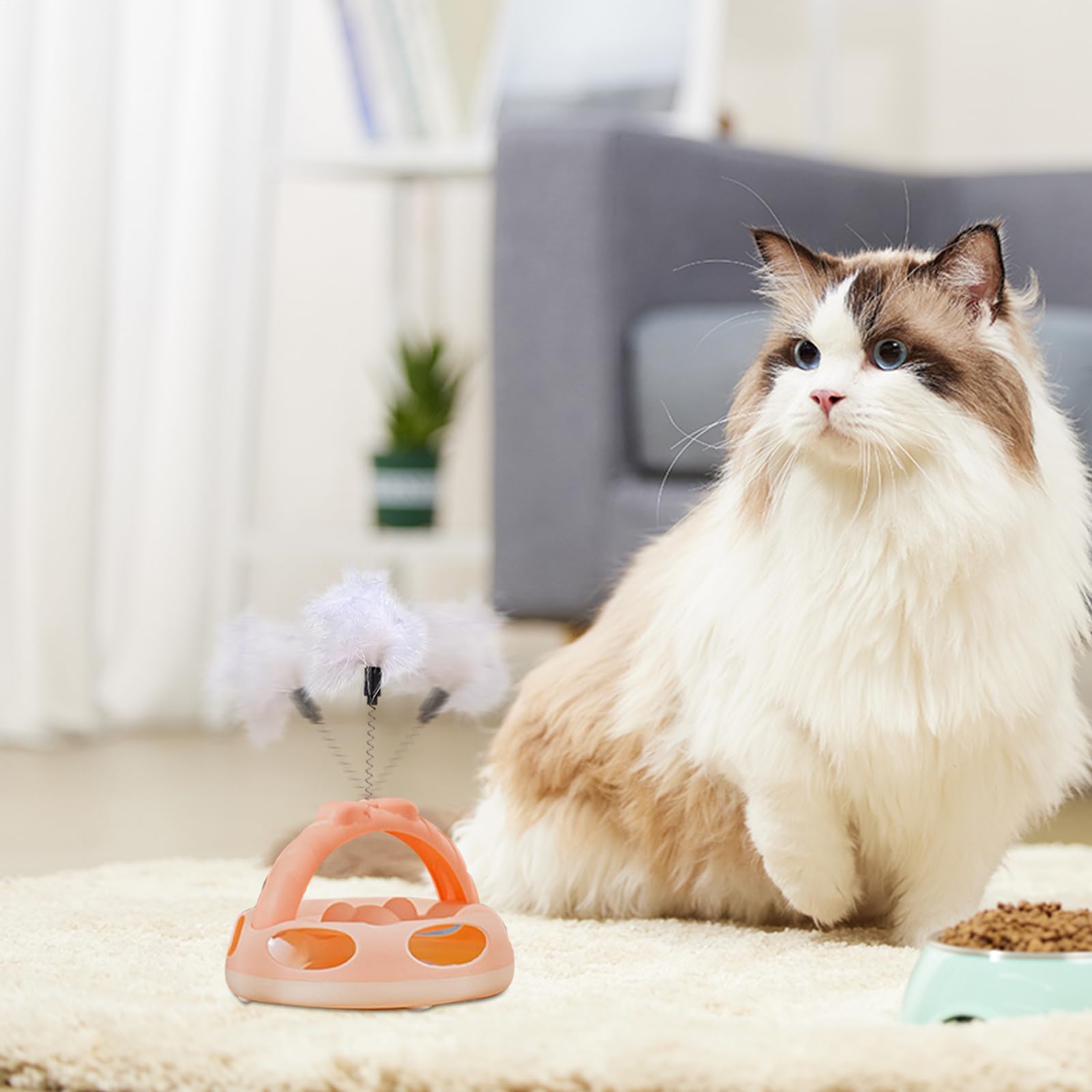 Juguetes para Gatos， Juguete de Pelota giratoria con Rompecabezas for Gatos, Entrenamiento Mental Plumas