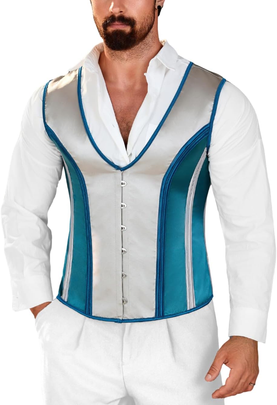 Kaei&Shi Renaissance Mens Corset Vest Suit,Medieval Waistcoat Steampunk Accessories,Vampire Victorian Opera Costume