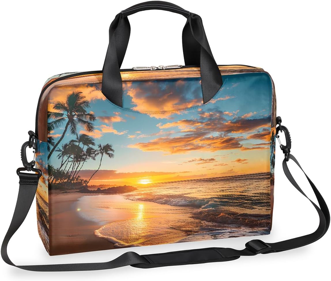 Laptop Bag Hawaiian Beach Sunset Tropical Coconut Tree Laptop Case Sleeve Messenger Bags with Shoulder Strap Briefcase for Laptop 13 14 14.5 15.6 16 in