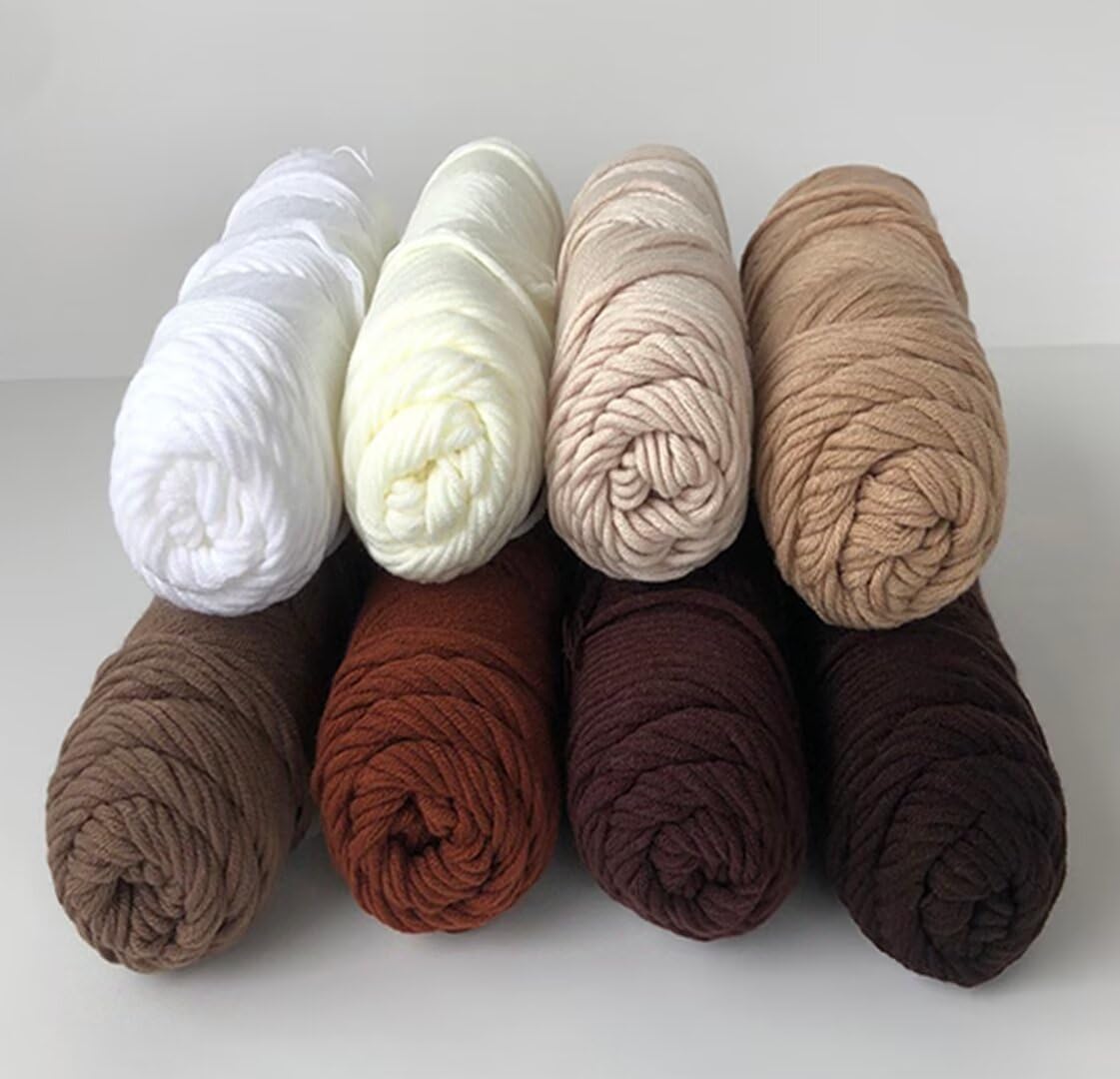 Fil chenille épais, Boules de fil à tricoter 100 g, 8 brins, 3 mm d'épaisseur, 110 130 m par boule(8 Rollsbrown,200g/roll)