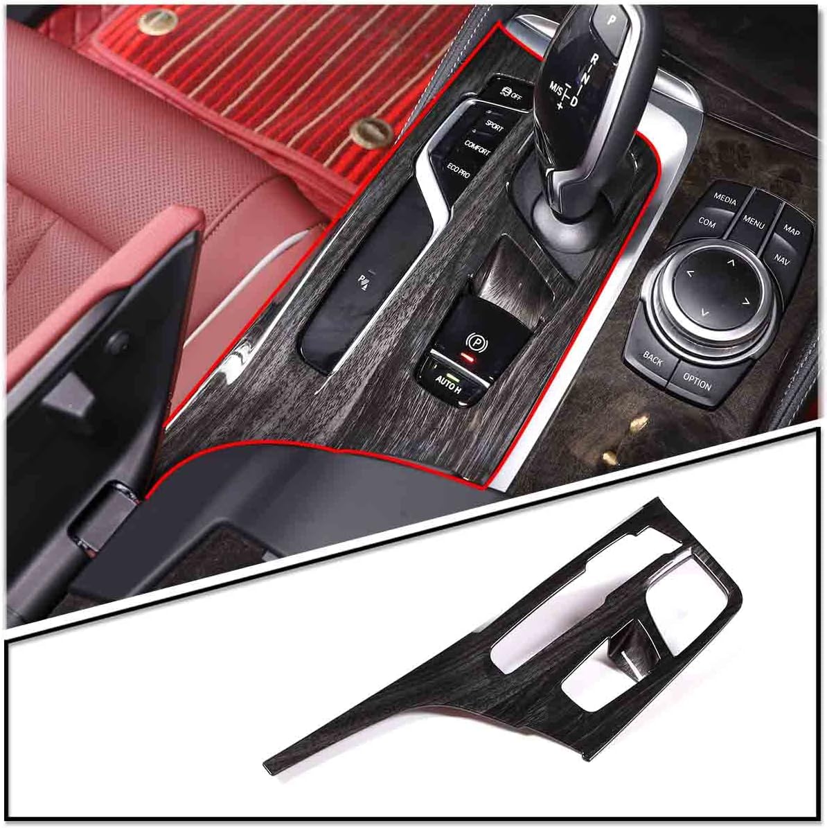 Sekhyna Car Control Shift Knob Panel Gear Button Trim Frame Compatible with BMW 5 Series G30 G38 2018-2022 Center Console Gear Shift Panel Decor Cover Interior Accessories 1PCS (ABS Carbon)