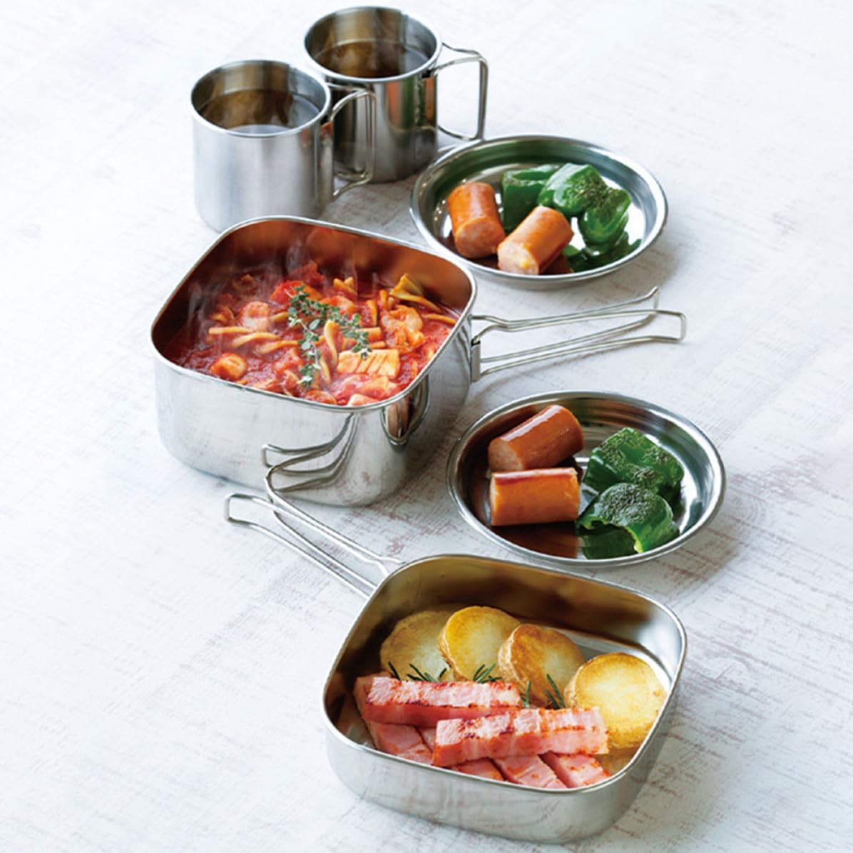 Stainless Steel Camping Cookware Mess Kit with Lightweight Compact Cooking Pot and Frying Pan for Outdoor Hiking and Picnic Supplies