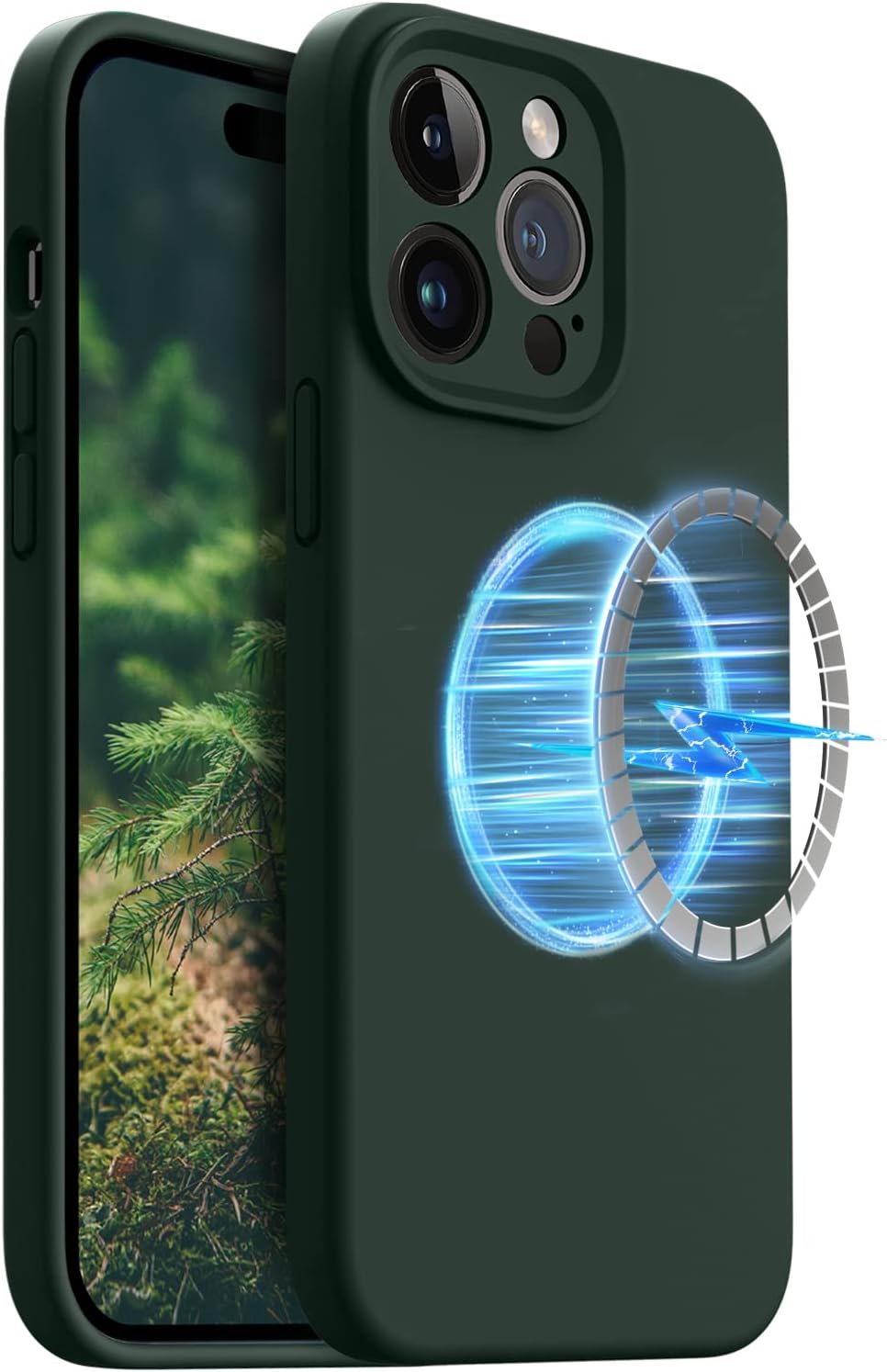OTOFLY MagSafe-Compatible Shockproof Silicone Case for iPhone 14 Pro Max 6.7" - Alpine Green