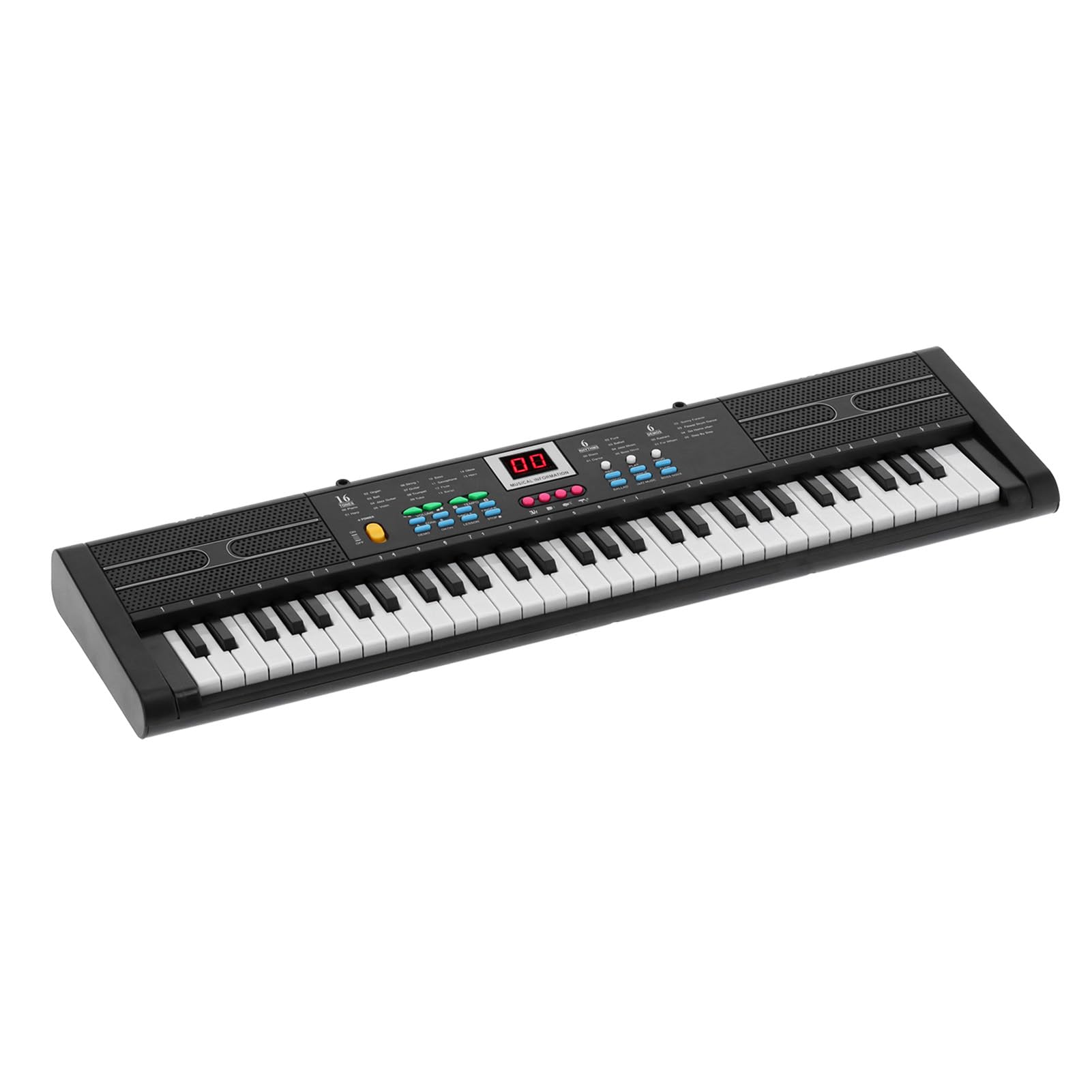 POENVFPO Elektroniczna Klawiatura Fortepianowa, 61 Klawiszy Pianino Cyfrowe z Mikrofonem dla Początkujących Dzieci, Zasilane Przez USB, Zawiera Stojak na Nuty, Utwory Demonstracyjne, Wiele Tonów i