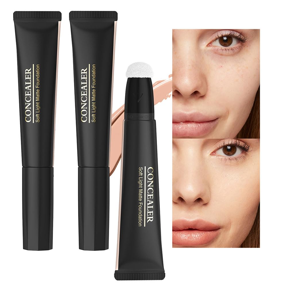 2Pcs Concealer Serum,Full Coverage Concealer Liquid Foundation,under Eye Concealer Cream Kit,Face Prime Makeup Sets,Eye Ring Corrector for Dark Circles and Puffiness,Corrector de ojeras,03